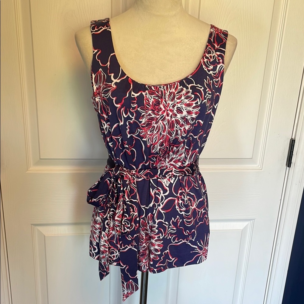 NWT Lilly Pulitzer‎ Cedar Knit Tank in Blue & Pink w/ Waist Tie Silk Blend